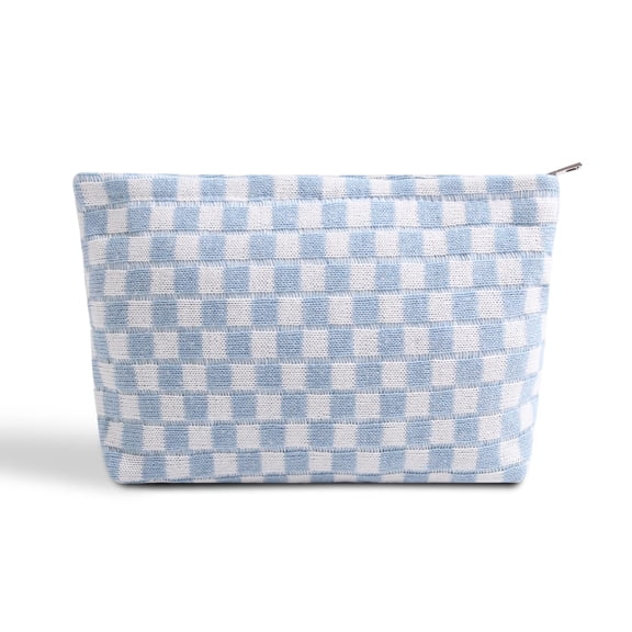 Blue Cosmetic Bag Cute Makeup Bag Accessories Aesthetic Make Up Purse Checkered Makeup Bag Cosmetic Bag for Women