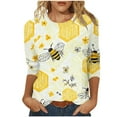 thumbnail image 2 of LYEAA Women Honeycomb Design 3/4 Sleeve T-Shirt Round Neck Casual Festival Top Lightweight Breathable Cotton Summer Wear Yellow XXXXL, 2 of 5