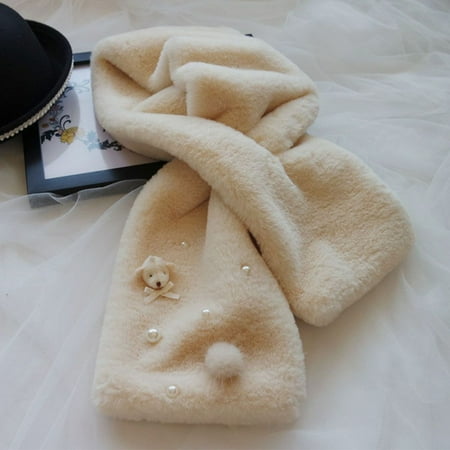 

Korean Version Winter Female Cute Keep Warm Faux Rex Rabbit Fur Scarf Thicken Enlarge Plush Cross Bib BEIGE C
