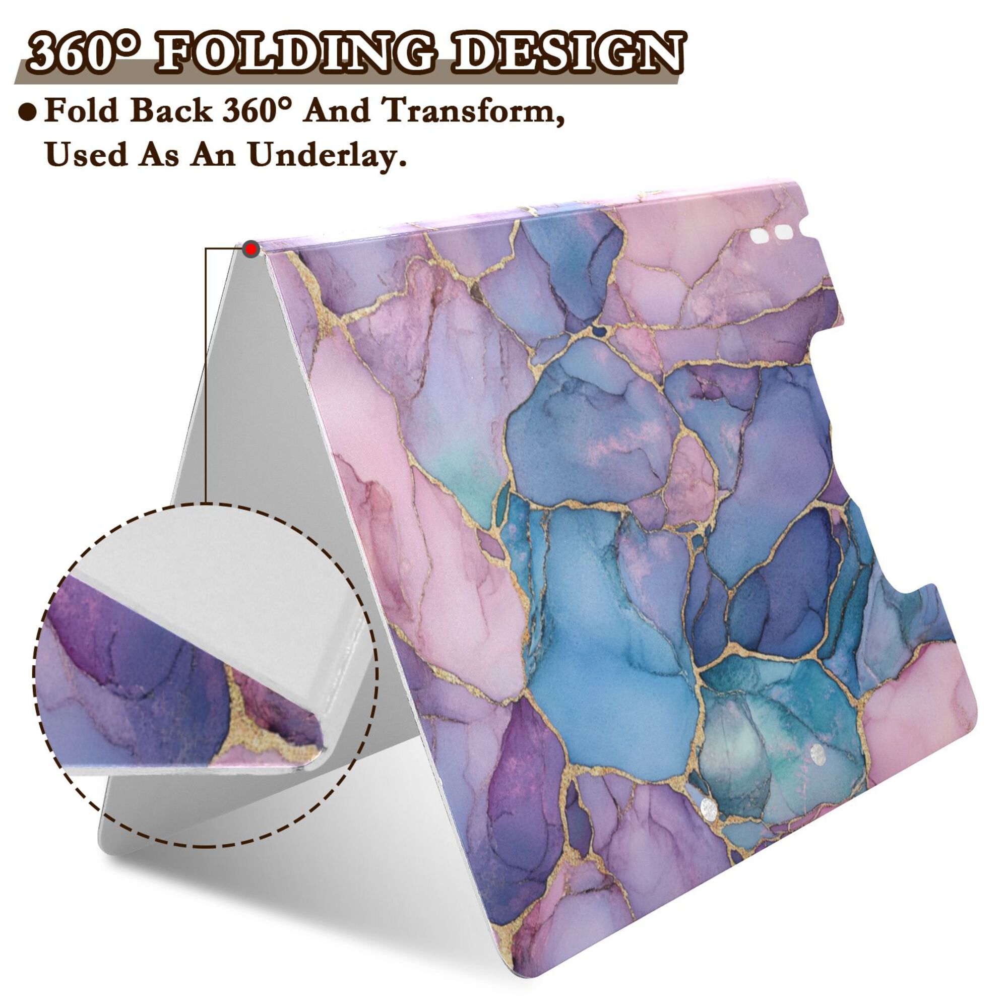 FORMRS A4 Clipboard Folder with Pen Holder Horizontal Foldable School Office Binder, Pink Marble Pattern