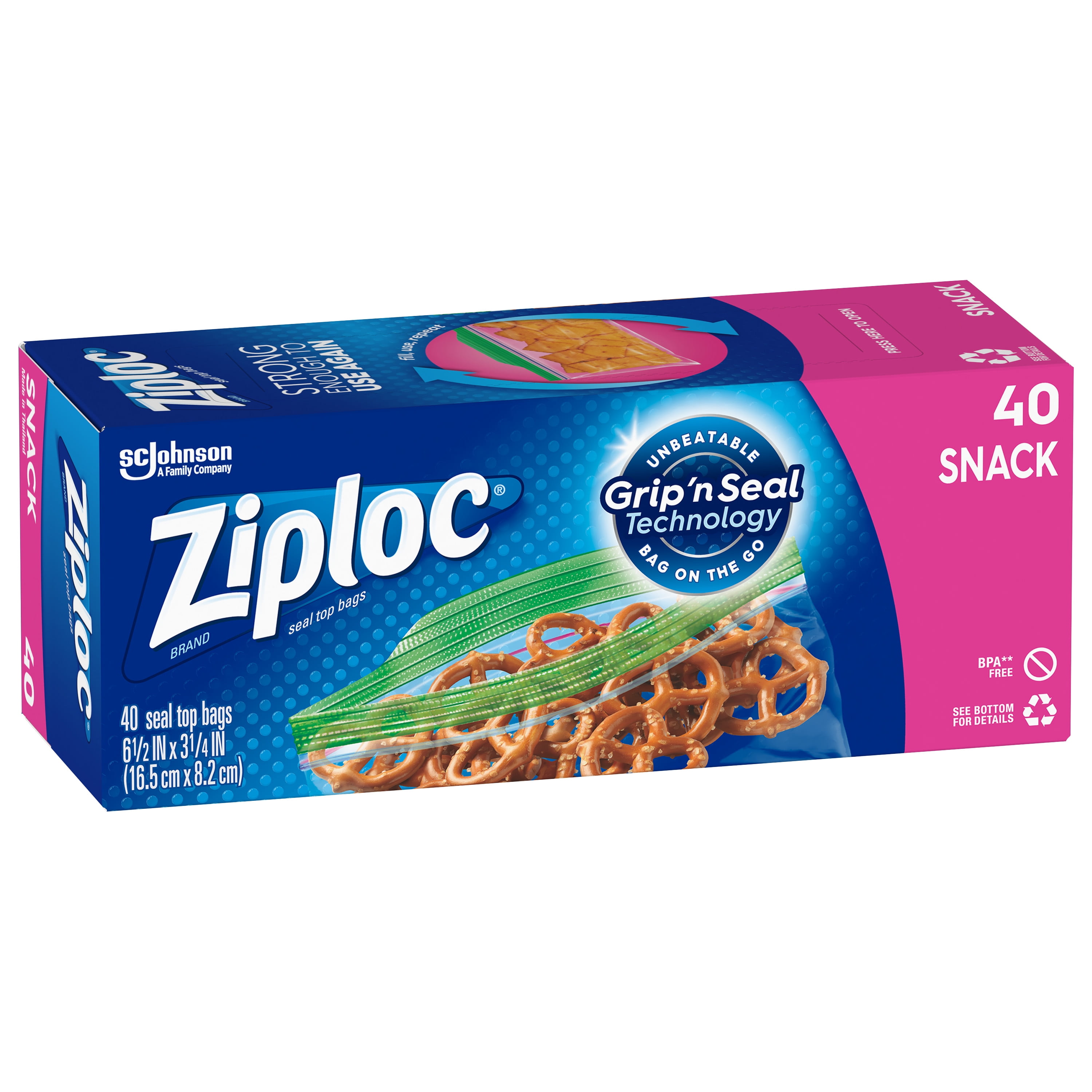 Ziploc Snack Bags for On the Go Freshness, Grip 'n Seal Technology for Easier Grip, Open, and Close, 90 Count, Pack of 3 (270 Total)