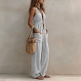 thumbnail image 6 of BVnarty Women Halter Deep V Gathered Waist Jogger Jumpsuit, Large Patch Pockets Relaxed Silhouette for Coastal Trip Gray XL, 6 of 8