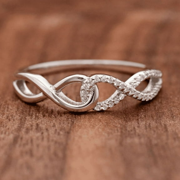 Bow Jewel 14K White Gold Plated Wedding Ring - 0.39 Ct Round Cut Brilliant Cut Lab Created Diamond Twisted Ring - Engagement Infinity Ring - Anniversary Crossover Ring - Handmade Jewelry