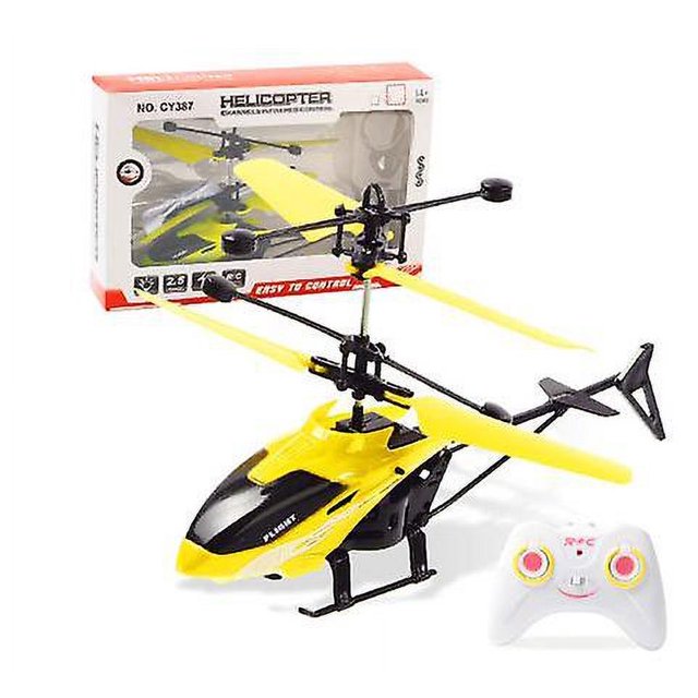 yellow Helicóptero teledirigido con suspensión de dos canales, suspensión de inducción resistente a caídas, luz de carga, juguete para regalo para chico