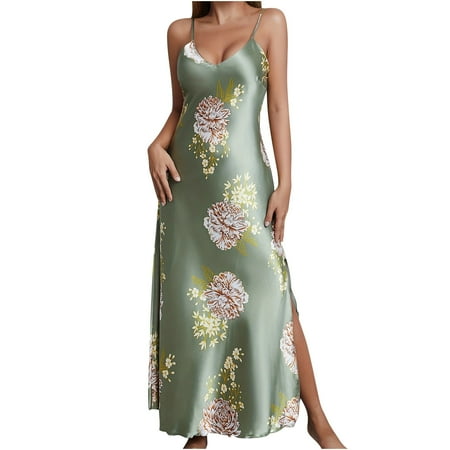 YanQiao Womens Silk Nightgowns Sexy Lingerie Sleepwear Underwear Robe Sleepwear Dress XL Green