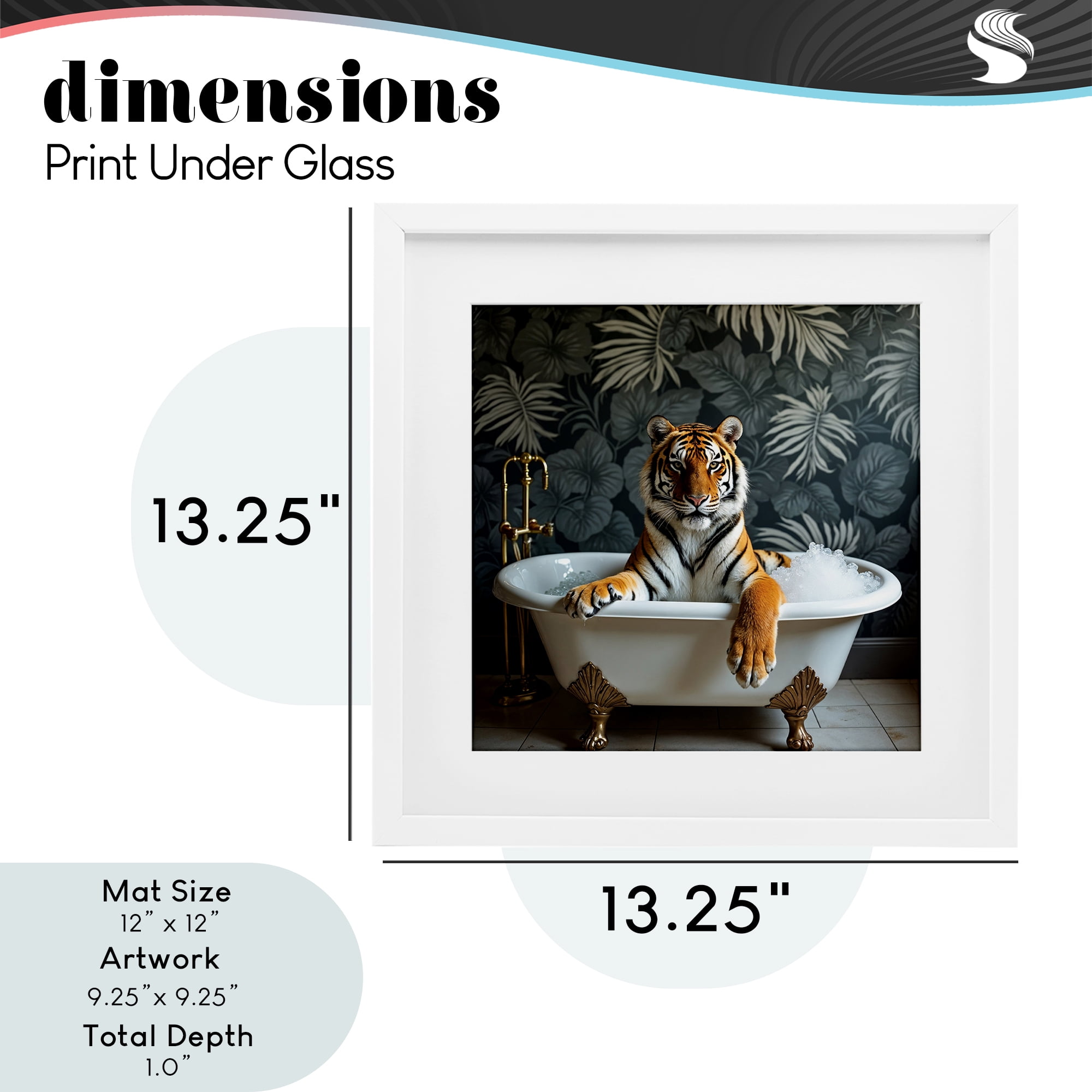 Tiger in Exotic Bubble Bath White Framed Print Under Glass, design by Lettered and Lined