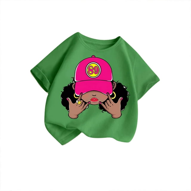 T-Shirts Filles Enfants Filles Mignon Graphique Col Rond Manches Courtes Tee Été Décontracté T-Shirt Hauts Filles, Tees Vert 13 Ans-14 Ans