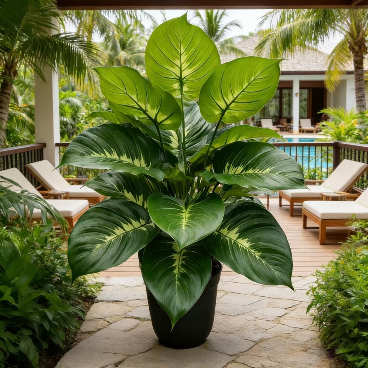 21 Inch Artificial Large Leaf Tropical Plant 2 Pack, Faux Greenery Stems (No Pot), Fake Philodendron for Home Decor, Living Room, Office, Wedding Table Centerpieces