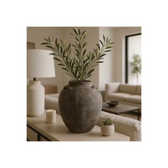 Decorative Terracotta Vase for Home Decor - Flower Vase for Living Room Decor, Bedroom, and Office Display - Stylish House Accent for Kitchen, Console, or Table Centerpiece - 15", Brown