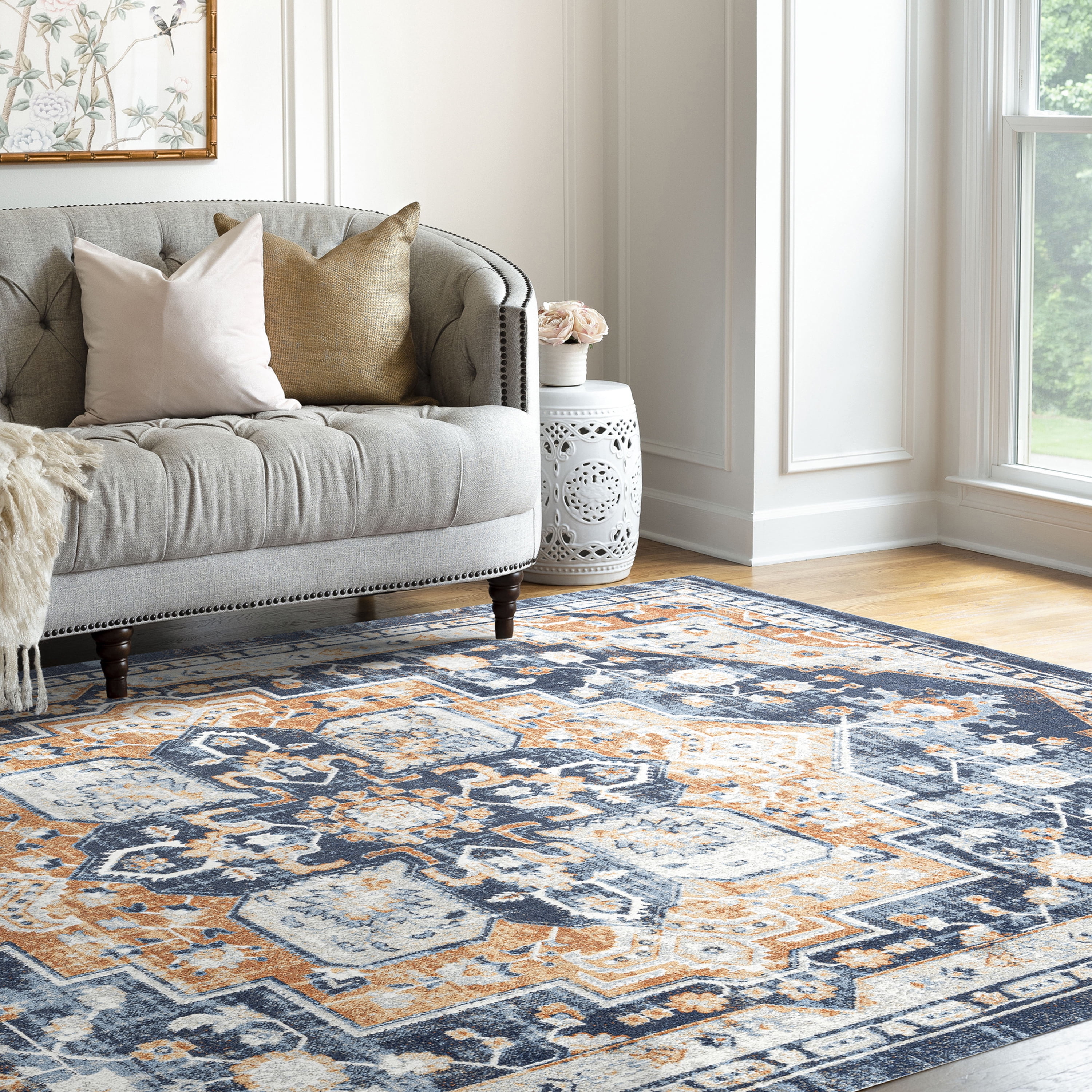 Traditional 9x12 Area Rug (8'9'' x 11'3'') Oriental Rust, Rust Living Room Easy to Clean
