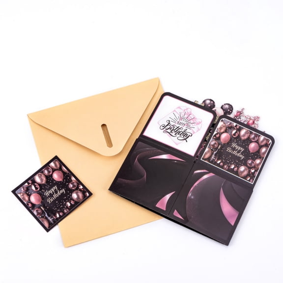 VKLU Pink and Black 3D Pop Up Birthday Card, Modern Explosion Box Greeting Card with Envelope, Unique Birthday Surprise for Women, Wife, Sister and Friends