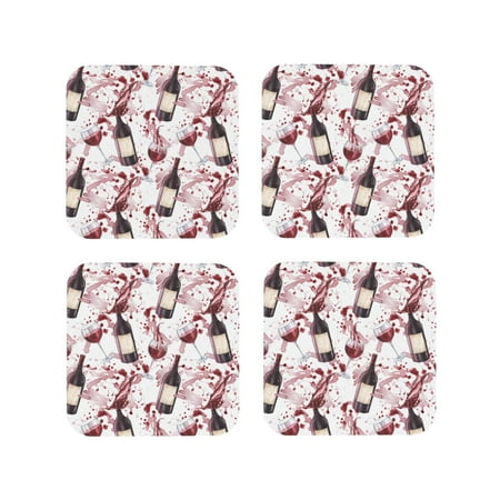 

Fuzoiu Watercolor Wine Print Leather Coasters Set Drink Coasters Set of 4 for Tabletop Protection Durable PVC Coasters Home Décor and Housewarming Gift-Square