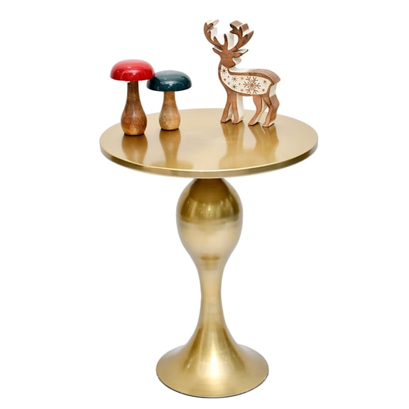 Cresta Modern Pedestal Side Table, Brushed Brass Round Metal End Table, Hourglass Base