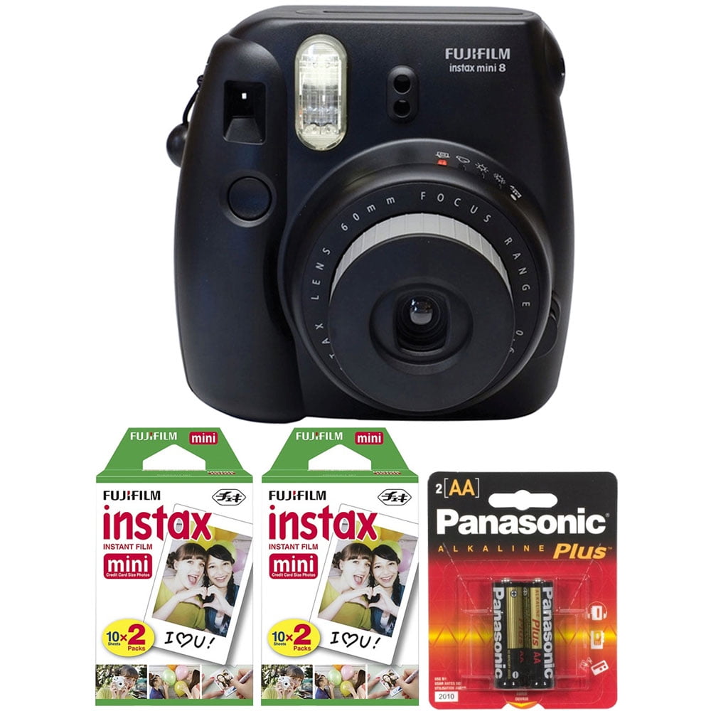 Fujifilm Instax Mini 8 Instant Film Camera Black + 40 Film and Extra AA