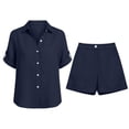 thumbnail image 4 of Tanghaowl Short Sets for Women, Women's Shorts Set 2 Piece Summer Short Sleeve Shirt and Shorts Beach Outfit Lightweight - Design Casual Daily Fashion Navy S, 4 of 4