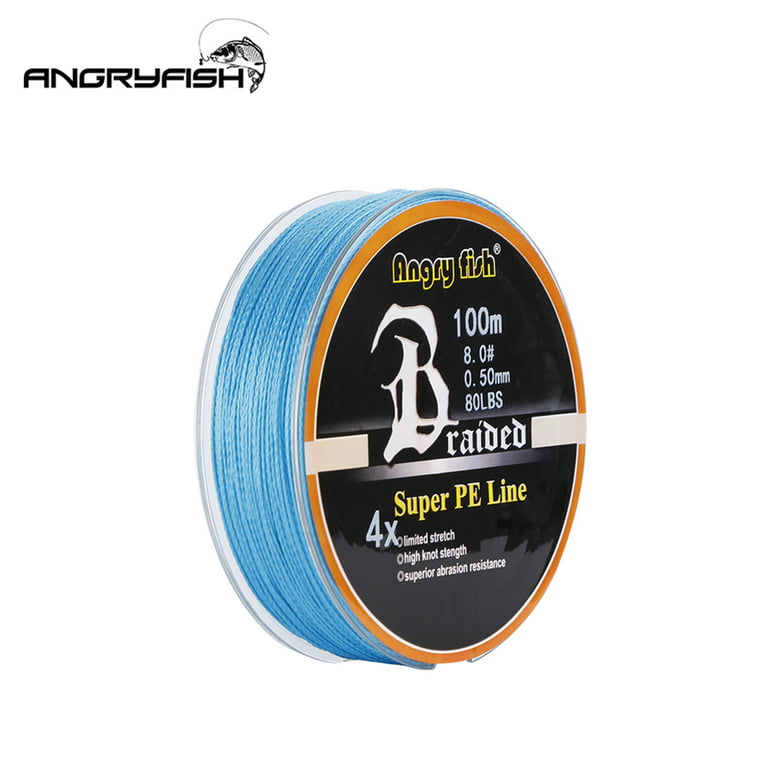 ANGRYFISH Diominate PE Line 4 Strands Braided 100m/109yds Super Strong  Fishing Line 10LB-80LB Blue 