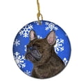 thumbnail image 1 of French Bulldog Winter Snowflakes Holiday Christmas Ceramic Ornament, 1 of 1