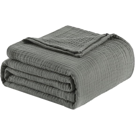 100% Cotton Muslin Throw Blanket 50'x65', Lightweight Breathable Summer Blanket Throw. Supersoft 4-Layer Gauze Throw Blanket for Sofa, Couch, Bed, All-Season Use, Dusty Olive