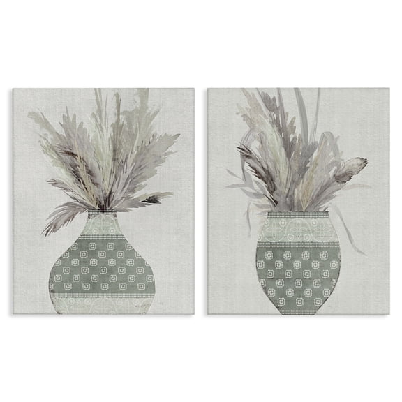 Stupell Industries Boho Rustic Plant Vases Plants & Flowers Painting Wrapped Canvas Art Print Wall Art, 16 x 20, Set of 2