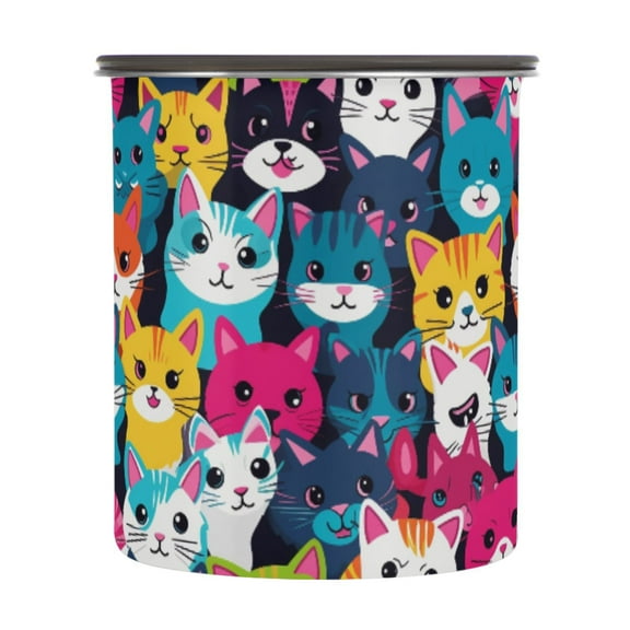 Colorful Cat Kitten Airtight Coffee Bean Canister 30oz Food Storage Containers with Lids For Gournd, Tea, Sugar, Flour, Rice, Cereal, Candy Cookie Jar