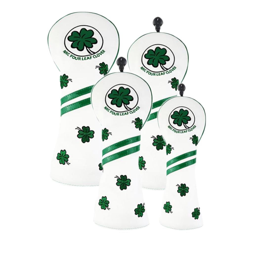 DimyFew 4x Waterproof Golf Club Head Cover Wood Driver Headcover Embroidery Pattern With 4Pcs White
