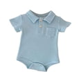 thumbnail image 1 of MIASHUI Justaucorps à Manches Courtes pour Bébé, Col Polo avec Poche, Bleu, 12-18 Mois, 1 of 4