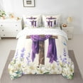 thumbnail image 2 of Erosebridal Christian Cross Print Bedding Sets Twin Size, Purple Flowers Comforter Sets with Sheets, Easter Decor, 7pcs, 2 of 5