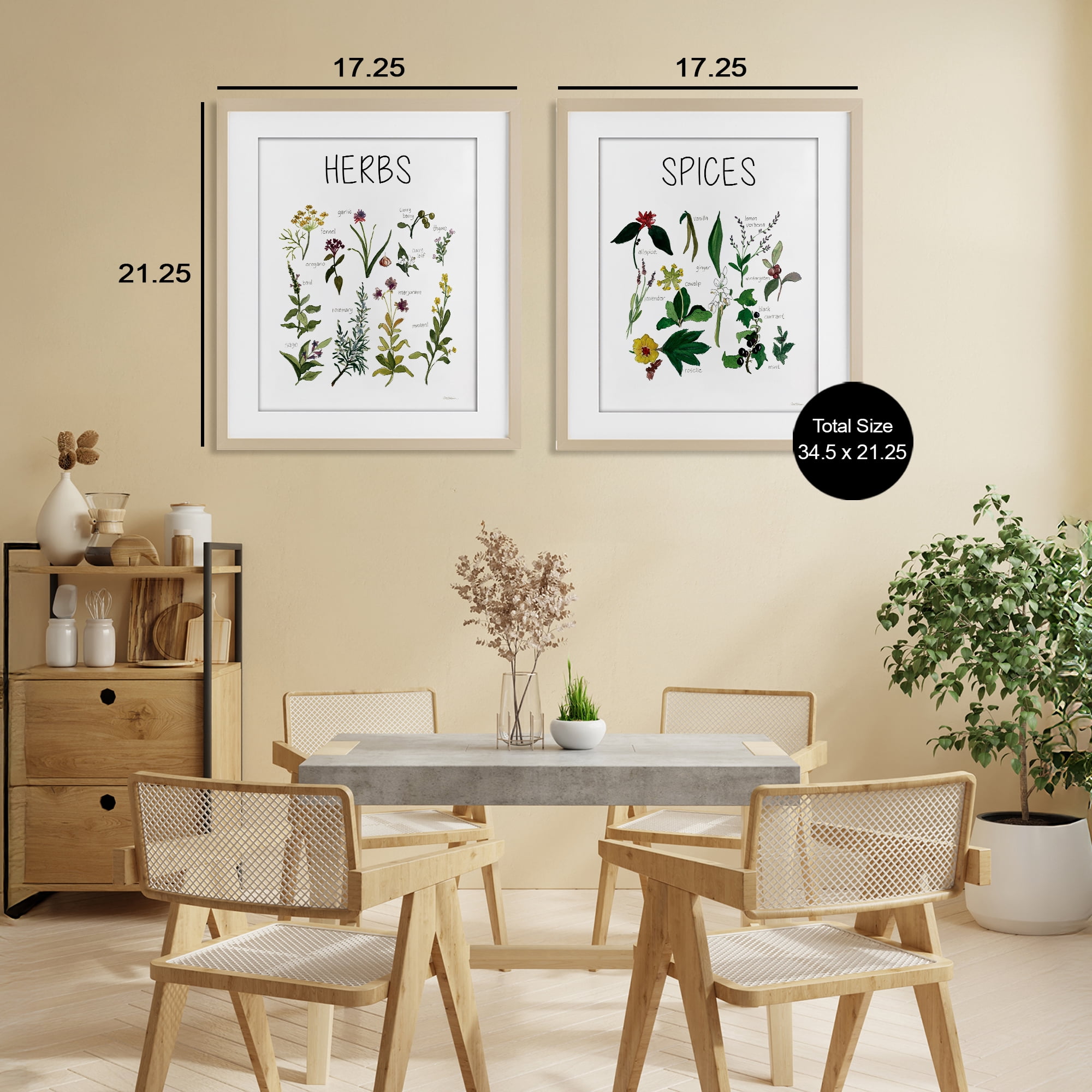 Stupell Industries Culinary Herbs & Spices 2 Piece Birch Framed Print Under Glass Set, design by Carol Robinson