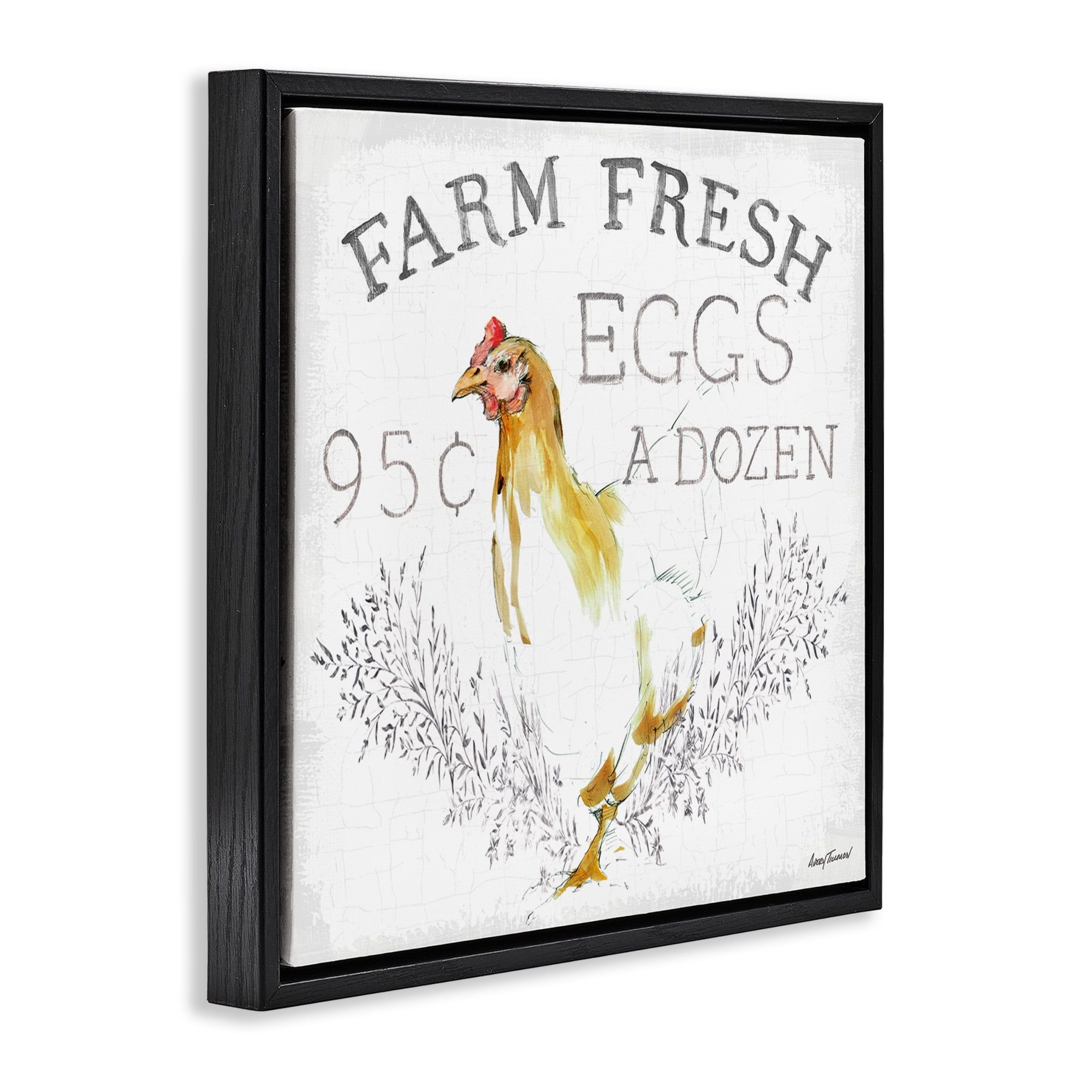 Stupell Industries Chicken Farm Fresh Vintage Sign Landscape Painting Black Floater Framed Canvas Art Print Wall Art, 18 x 18