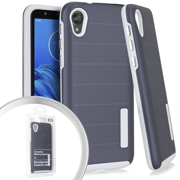 GSA Textured Stripe Hybrid Case for Motorola Moto E6 - Dark Blue/Gray