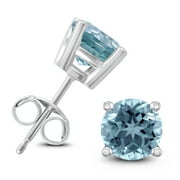 SZUL JEWELRY SZUL Women's 14K White Gold 4MM Round Aquamarine Earrings