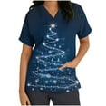 thumbnail image 3 of WMTBSRSW Christmas Scrub Tops Women Pockets Short Sleeve Working Uniform Funny Xmas Tree Print Medical Scrub Shirts Stretchy V-Neck Scurbs Blue M, 3 of 4