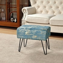 Home Soft Things Jacquard Chenille Stool Chair Upholstered Footrest Ottoman with Black Metal Legs and Padded Seat, Kasula-Turquoise, 19" x 13" x 17"