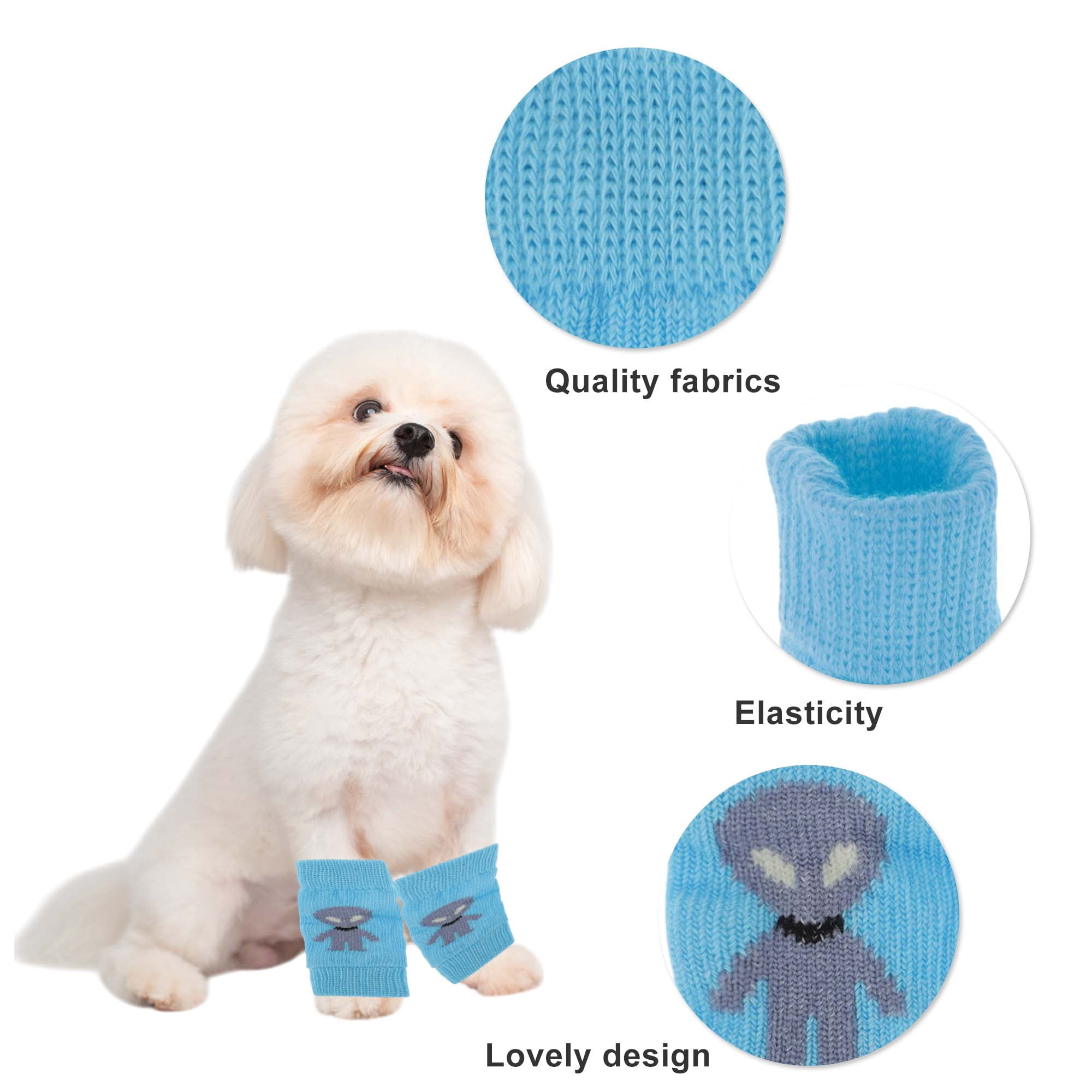 Unique Bargains Pack of 4 Dog Soft Knitted Socks Joint Protection Blue Alien Large