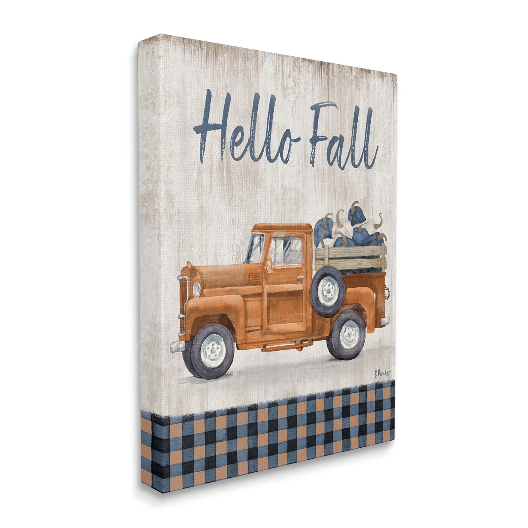 Stupell Industries Hello Fall Plaid Pumpkin Truck Graphic Art Gallery Wrapped Canvas Print Wall Art, Design by Paul Brent