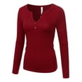 thumbnail image 3 of Doublju Women's Long Sleeve Basic Henley Deep V-Neck Button Placket T-Shirt, 3 of 4