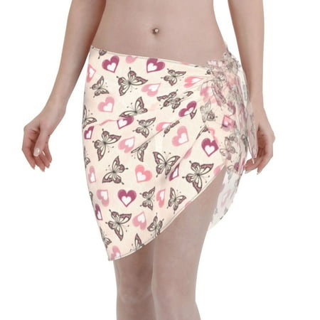 Disketp Beautiful Butterflies And Hearts Women Swimsuit Cover Up Short Chiffon Summer Beach Sarong Bikini Wrap Skirt Bathing Suit