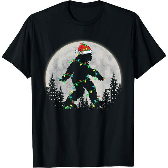 Bigfoot Santa Christmas Tree Lights Funny Xmas Sasquatch T-Shirt