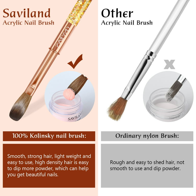 Saviland Kolinsky Acrylic Nail Brush - Pure Kolinsky Nail Art Brush for  Acrylic Application Golden Handle(Size #14) 