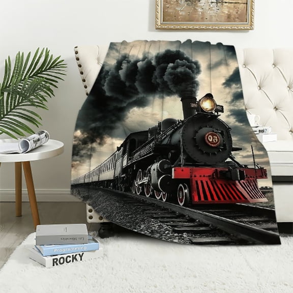 SHERONV Retro Train Throw Blanket,Black Red Old Train Car Fleece Blanket Rail Transportation Vehicles Blankets for Kids Girls Boys Room Decor,Vintage 3D Train Sherpa Blanket,for Chair/Sofa 40x50in