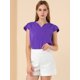 thumbnail image 3 of Camiseta Manga Tulipán Allegra K Cuello En V Básico Mujer Púrpura L, 3 of 6
