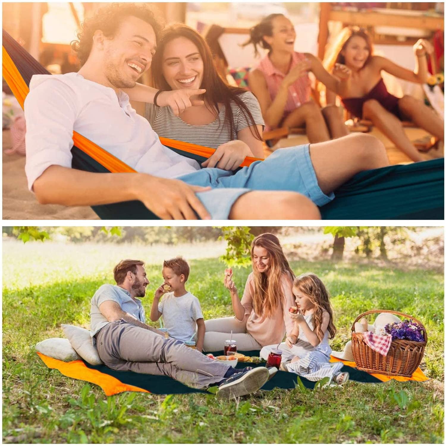 Double Camping Hammock - Outdoor Portable Nylon Hammock with 401lbs Capacity, Perfect for Camping, Hiking, and Travel,Orange