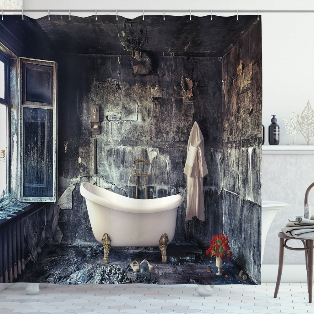 Antique Decor Shower Curtain Set, Bathtub In Old Room Bathroom Fresh