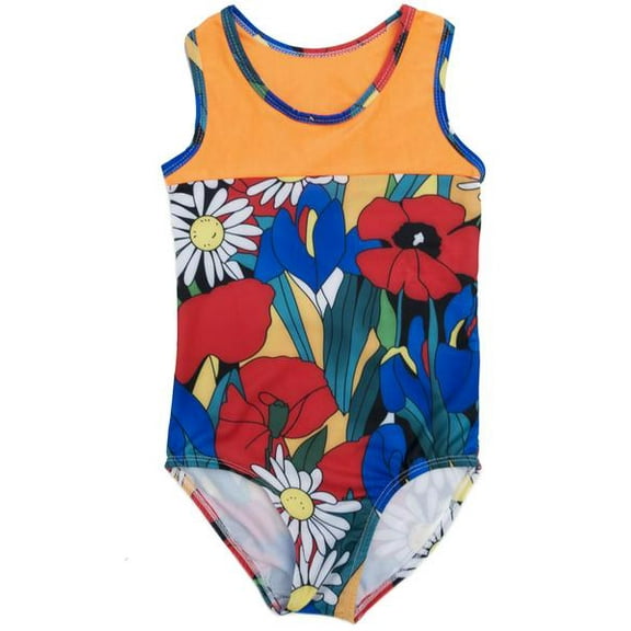 Wenchoice Orange Floral T-Back Leotard Girl'S M(3Y-4Y)