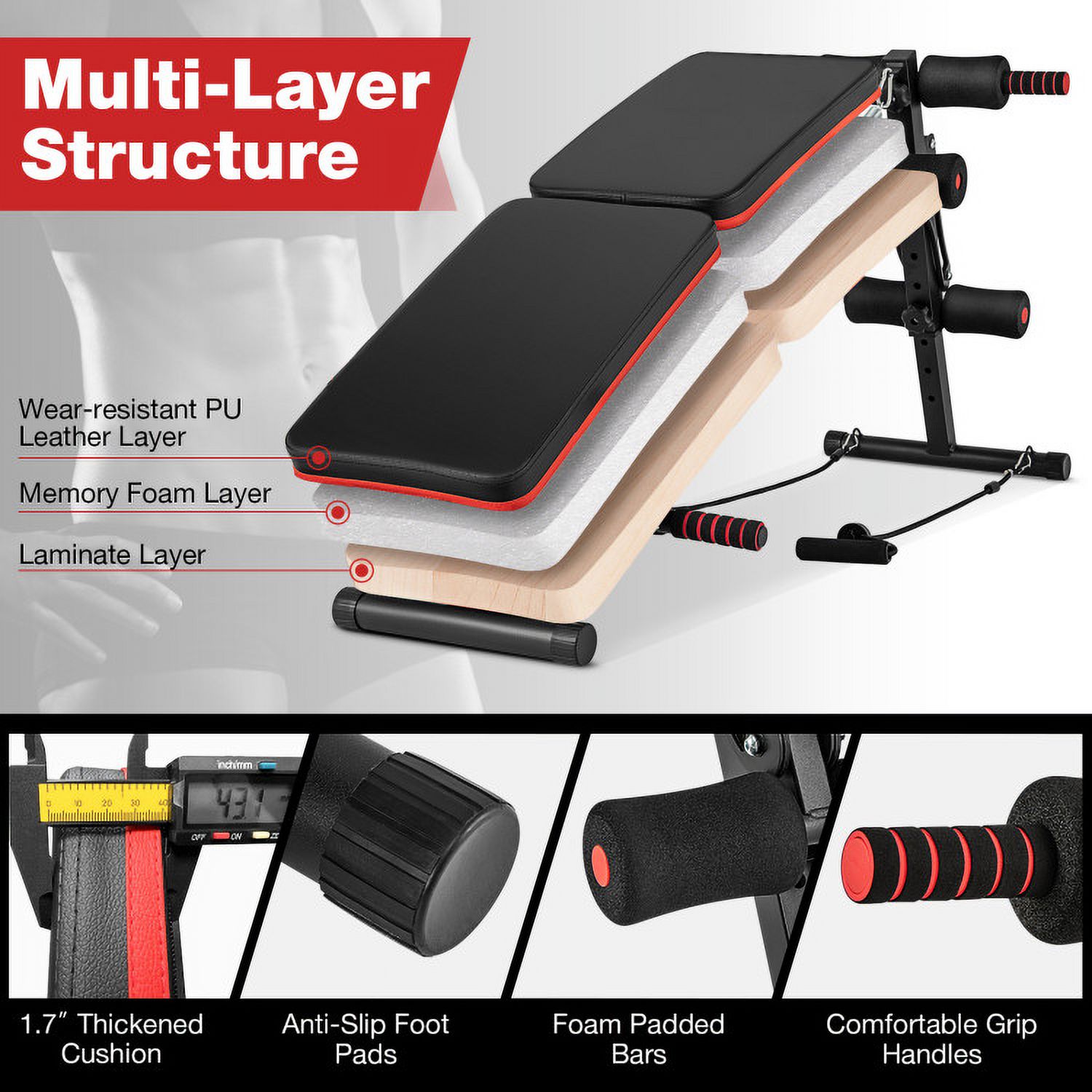 OnlineGymShop CB24277 Fitness Adjustable Workout Sit up Bench