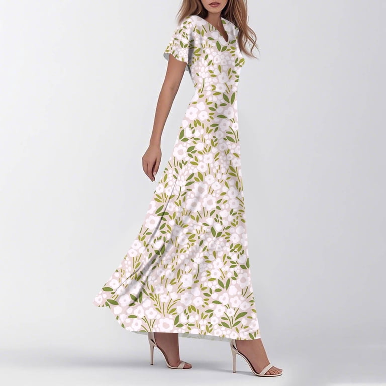 TQWQT Womens Summer Dresses Short Sleeve Floral Boho Maxi Dress Tiered V  Neck Casual Wedding Guestes Dress Plus Size Bridesmaid Dress Multicolor S -  Walmart.com