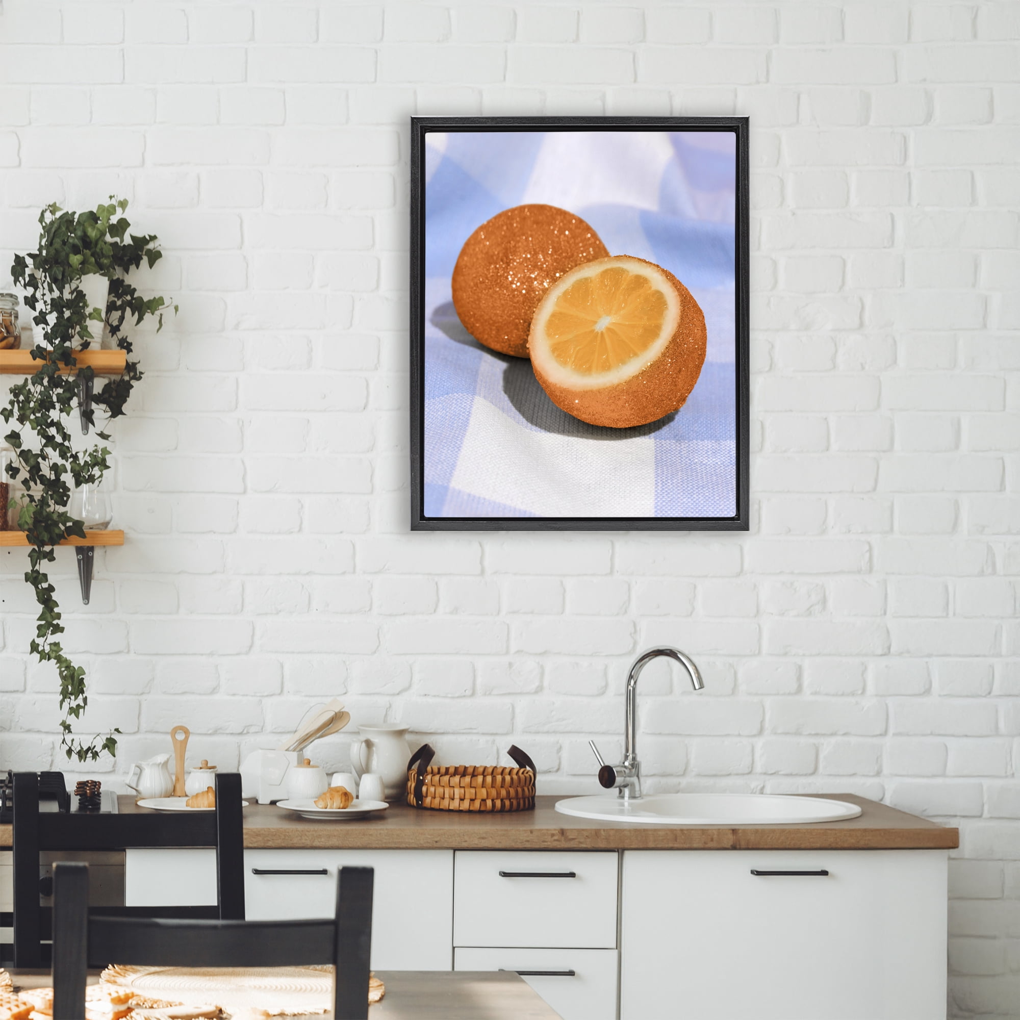 Stupell Industries Glimmer Orange on Blue Black Framed Floater Canvas Wall Art, design by LISH Creative