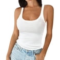 thumbnail image 2 of Women's Sleeveless Tank Top Form Fitting Scoop Neck Ribbed Knit Basic Cami Shirts White L, 2 of 6