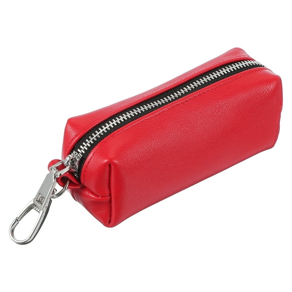 Uxcell Leather Coin Purse,1.8x 5.3 Inch Leather Car Key Holder Bag Hand-held Change Purse Keychain Pouch Small Coin Pouch with Zipper Key Ring for Women and Men, Red