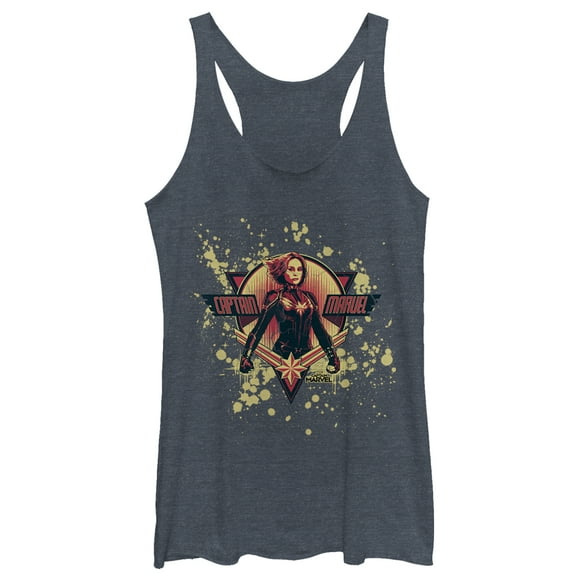 Women's Marvel Captain Marvel Paint Splatter Hero Racerback Tank Top Navy Blue Heather X Large